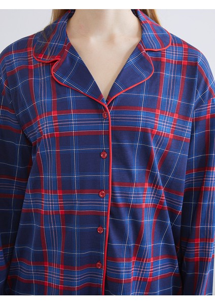 Yeni Sezon Gömlek Yaka Ekose Kadın Pijama Takımı modelleri