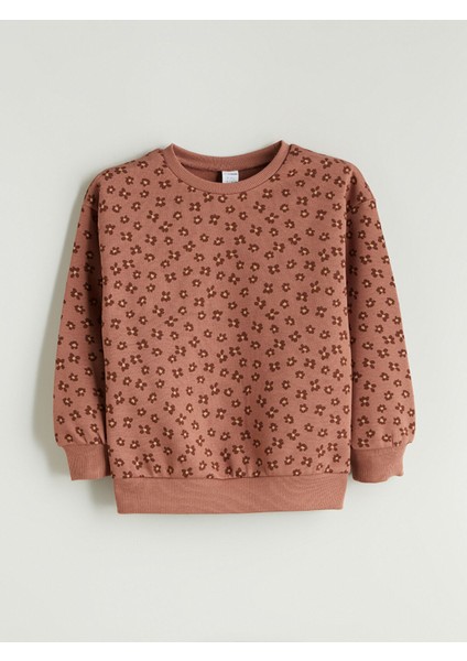 Yeni Sezon Bisiklet Yaka Çiçekli Kız Çocuk Sweatshirt