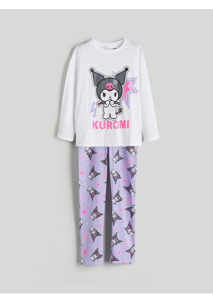Yeni Sezon Bisiklet Yaka Kuromi Baskılı Kız Çocuk Pijama Takımı