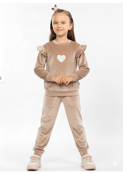 Kız Çocuk Kadife Alt Üst Eşofman Takımı - 2 - 9 Yaş