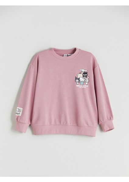 Yeni Sezon Bisiklet Yaka Hello Kitty Baskılı Kız Çocuk Sweatshirt