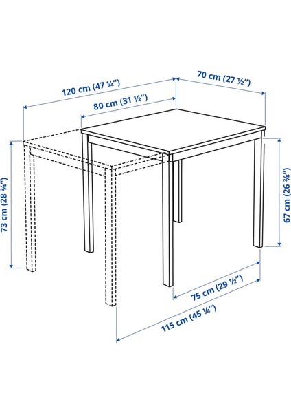 Vangsta Açılır Mutfak Masası Siyah Kahverengi 2-4 Kişilik 80 / 120 x 70 Cm fiyatları