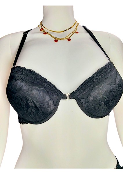 Siyah Önden Açılan Transparan Dantelli Sütyen Takımı – Şıklık ve Zarafetin Buluştuğu Tasarım/dolgulu modelleri