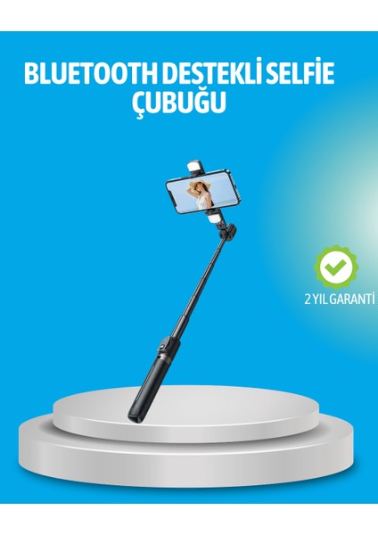 Bluetooth Işıklı Uzaktan Kumandalı Selfie Çubuğu – 130 cm Yükseklik