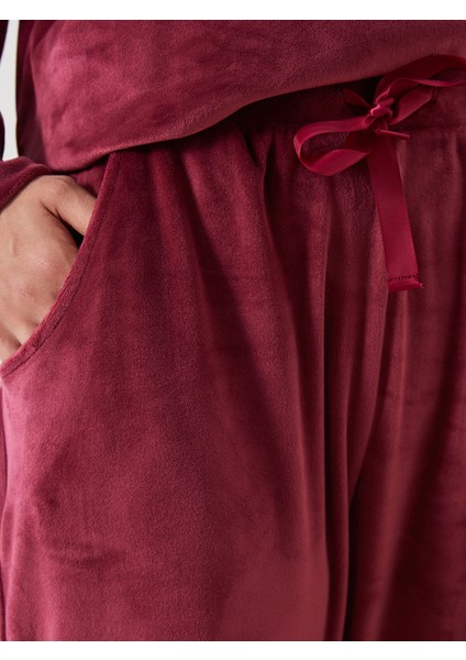 Yeni Sezon Beli Lastikli Kadife Kadın Pijama Altı modelleri