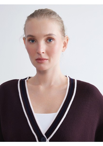 Yeni Sezon V Yaka Çizgili Oversize Kadın Triko Hırka modelleri