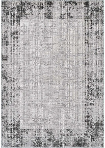 Badal Çerçeveli Gri Polyester ve Pamuklu Yıkanabilir Kaydırmaz Taban Dijital Baskı Halı