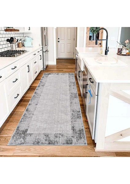 Badal Çerçeveli Gri Polyester ve Pamuklu Yıkanabilir Kaydırmaz Taban Dijital Baskı Halı fırsatları