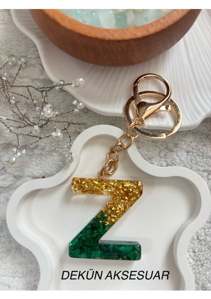 Z Harfi Epoksi Yeşil Gold El Yapımı Anahtarlık