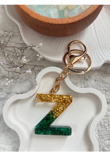 Z Harfi Epoksi Yeşil Gold El Yapımı Anahtarlık fiyatları