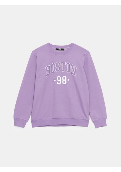 Yeni Sezon Bisiklet Yaka Baskılı Kız Çocuk Sweatshirt