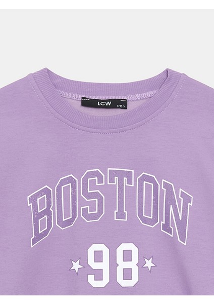 Yeni Sezon Bisiklet Yaka Baskılı Kız Çocuk Sweatshirt modelleri