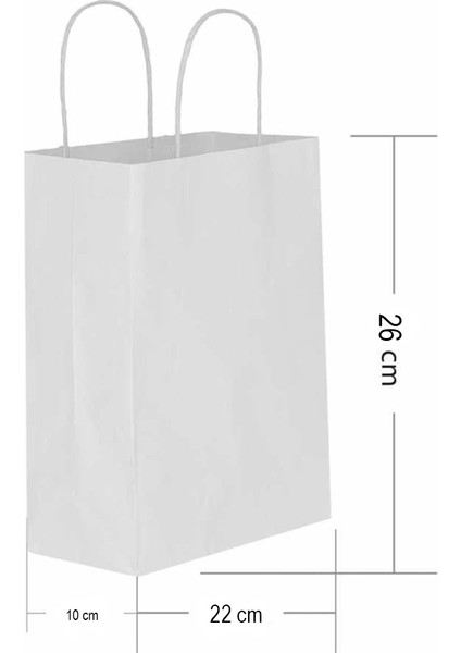 Beyaz Büküm Saplı Poşet Kraft Çanta 22X26CM fiyatları