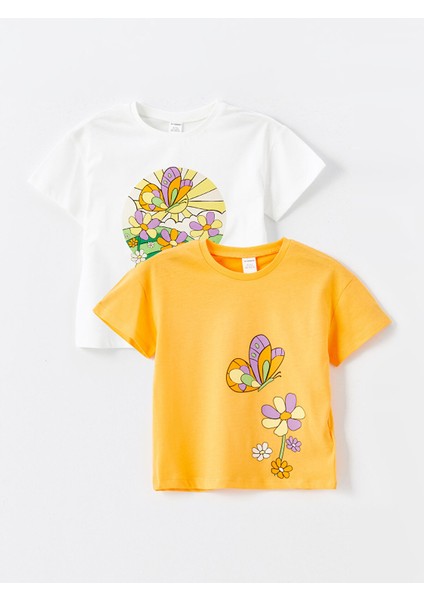 Yeni Sezon Bisiklet Yaka Kısa Kollu Baskılı Kız Bebek Tişört