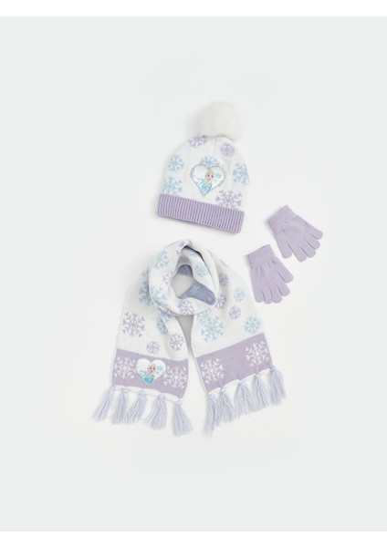 Yeni Sezon Frozen Baskılı Kız Çocuk Atkı Bere Eldiven Seti