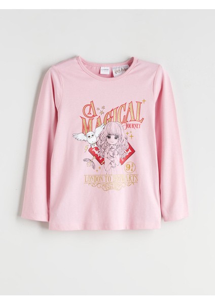 Yeni Sezon Bisiklet Yaka Harry Potter Baskılı Kız Çocuk Pijama Üst