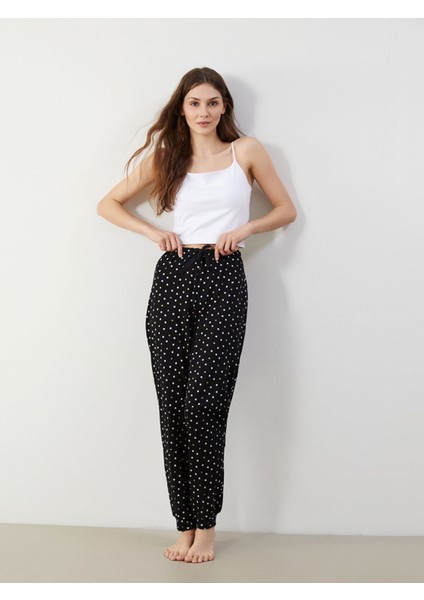 Yeni Sezon Beli Lastikli Puantiyeli Kadın Jogger Pijama Altı