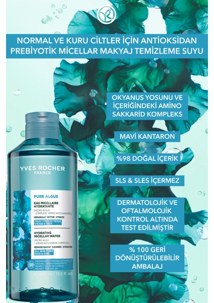 Makyaj Temizleme Micellar Suyu-Normal ve Kuru Cilt -Pure Algue Nemlendirici Botanik Kompleks 400ML