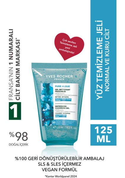 Antioksidan Yüz Yıkama Jeli-Normal ve Kuru Cilt -Pure Algue Nemlendirici Botanik Kompleks 125ML