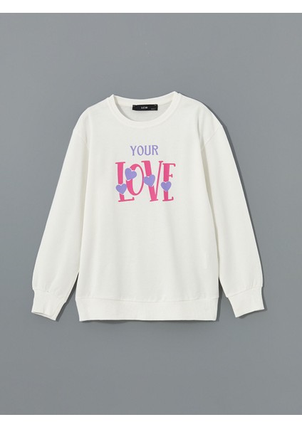 Yeni Sezon Bisiklet Yaka Baskılı Kız Çocuk Sweatshirt