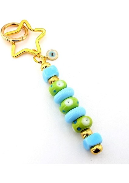 Yeşil Mavi Murano Cam Nazar Boncuklu Çanta Süsü Yıldız Charm Anahtarlık KY072 fiyatları