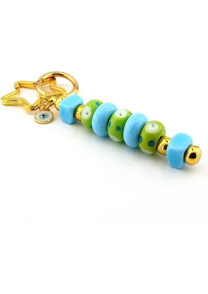 Yeşil Mavi Murano Cam Nazar Boncuklu Çanta Süsü Yıldız Charm Anahtarlık KY072 fırsatları