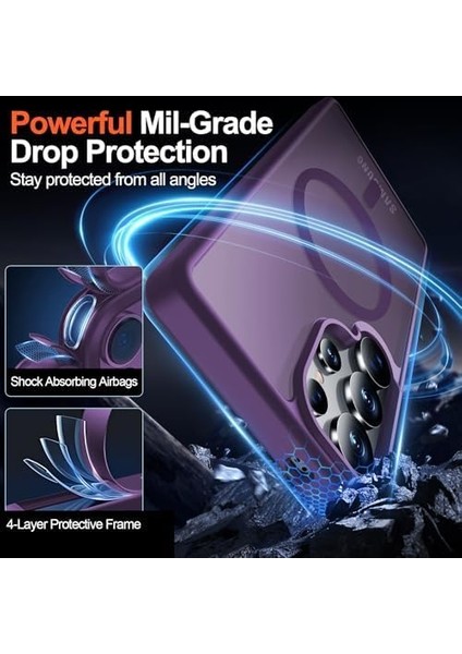 Samsung Galaxy S24 Ultra Uyumlu Ekran Koruyucu Kılıf Magsafe Sarj Desteği Kamera Çıkıntılı Mat Kapak