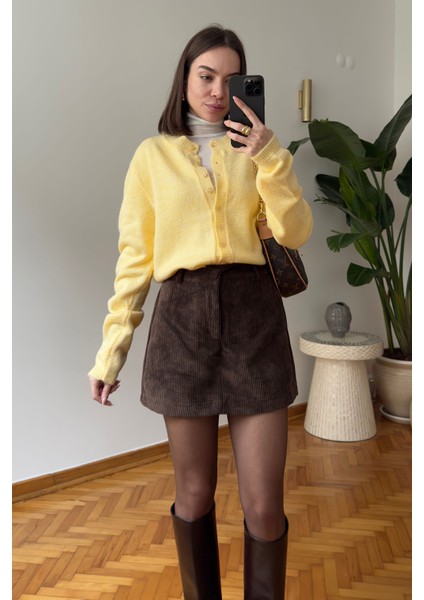 Kadife Özel Tasarım Şort Etek- Kahverengi modelleri