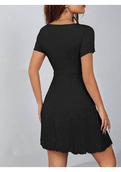 Kadın Kısa Kollu Derin Büzgülü V Yakalı Viskon Elbise fırsatları