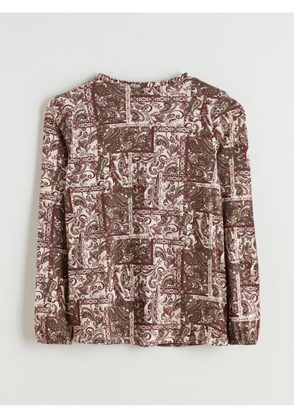 Yeni Sezon Bağlamalı Yaka Desenli Bluz fiyatları