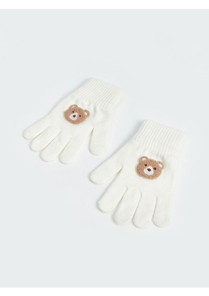 Yeni Sezon Ayıcık Nakışlı Kız Çocuk Eldiven