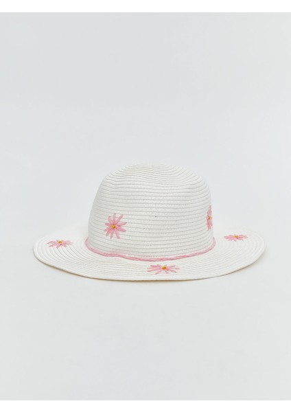 Yeni Sezon Çiçek Nakışlı Kız Çocuk Hasır Şapka