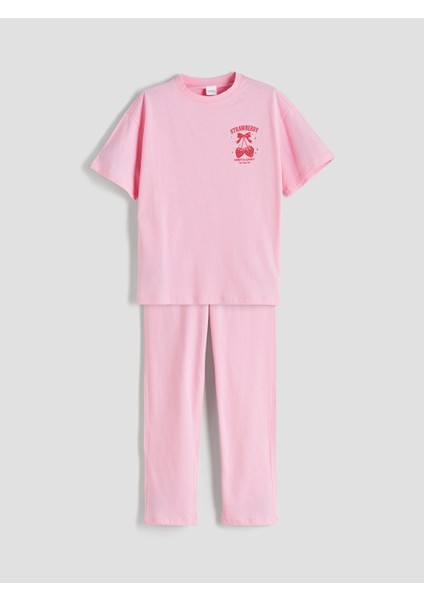 Yeni Sezon Bisiklet Yaka Baskılı Kız Çocuk Pijama Takımı