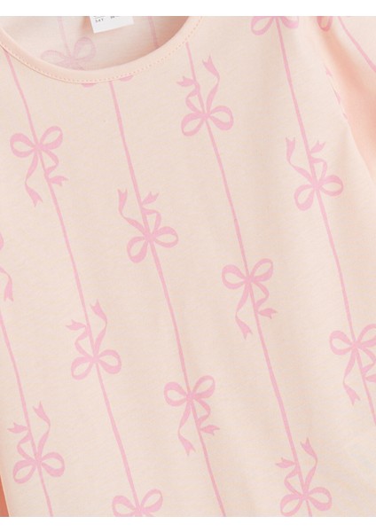 Yeni Sezon Bisiklet Yaka Fiyonk Baskılı Kız Çocuk Pijama Takımı modelleri