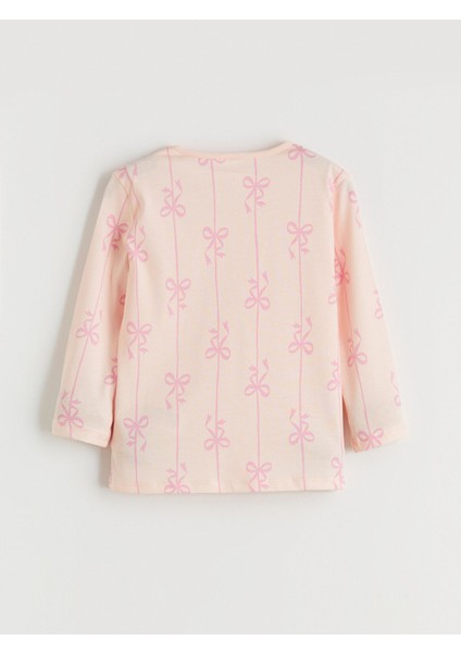 Yeni Sezon Bisiklet Yaka Fiyonk Baskılı Kız Çocuk Pijama Takımı fırsatları