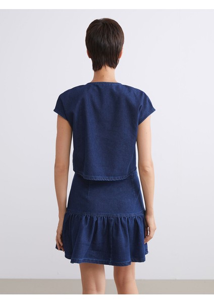 Yeni Sezon Kruvaze Yaka Crop Kadın Jean Yelek indirimleri