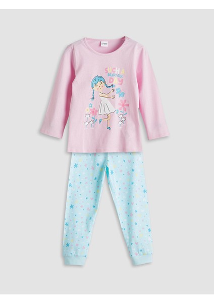 Yeni Sezon Bisiklet Yaka Baskılı Kız Çocuk Pijama Takımı