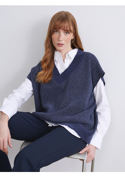 Yeni Sezon V Yaka Oversize Kadın Triko Süveter