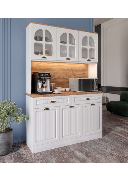 Efes Kahve Köşesi - 140 cm Mdf, LED Aydınlatmalı, Çok Amaçlı Mutfak ve Airfryer Dolabı (Ofis ve Ev Için Uygun) fiyatları