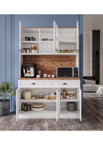 Efes Kahve Köşesi - 140 cm Mdf, LED Aydınlatmalı, Çok Amaçlı Mutfak ve Airfryer Dolabı (Ofis ve Ev Için Uygun) modelleri