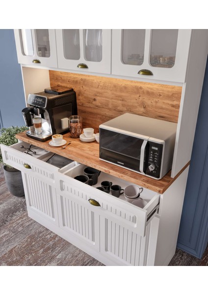 Efes Kahve Köşesi - 140 cm Mdf, LED Aydınlatmalı, Çok Amaçlı Mutfak ve Airfryer Dolabı (Ofis ve Ev Için Uygun) fırsatları