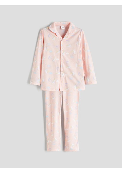 Yeni Sezon Gömlek Yaka Baskılı Kız Çocuk Pijama Takımı modelleri