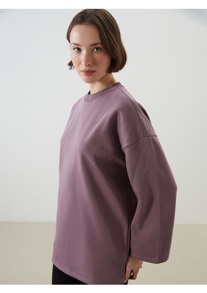 Yeni Sezon Bisiklet Yaka Oversize Kadın Kalın Sweatshirt Tunik