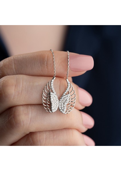 925 Ayar Gümüş Taşlı Kanatlı Melek Kolye