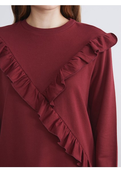 Yeni Sezon Bisiklet Yaka Fırfırlı Kadın Sweatshirt Tunik modelleri