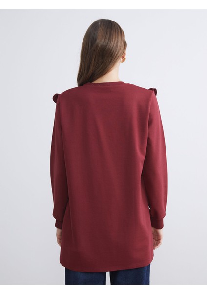 Yeni Sezon Bisiklet Yaka Fırfırlı Kadın Sweatshirt Tunik fırsatları