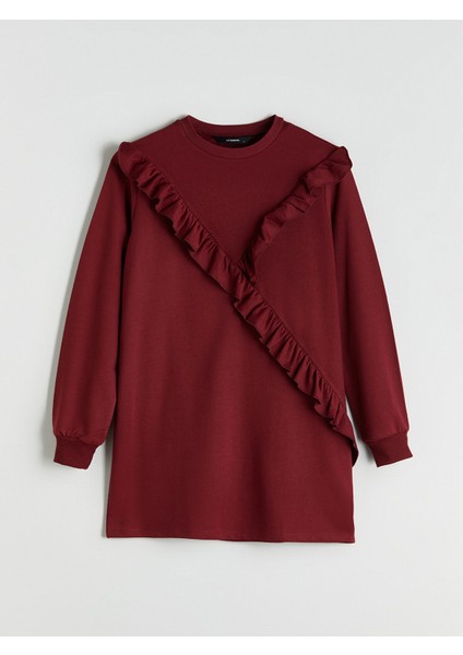 Yeni Sezon Bisiklet Yaka Fırfırlı Kadın Sweatshirt Tunik indirimleri