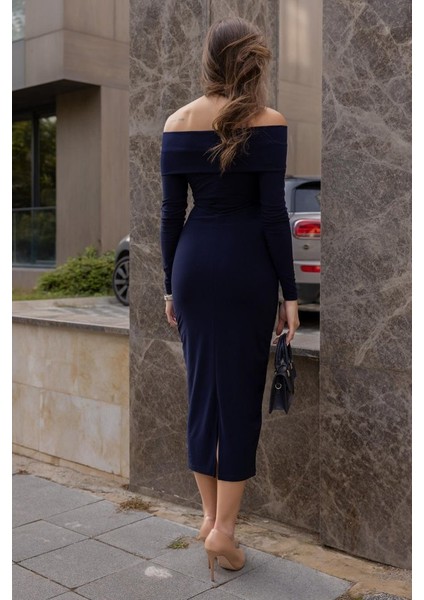 Kadın Uzun Kollu Madonna Yaka Düğüm Büzgü Detay Maxi Boy Elblbise indirimleri