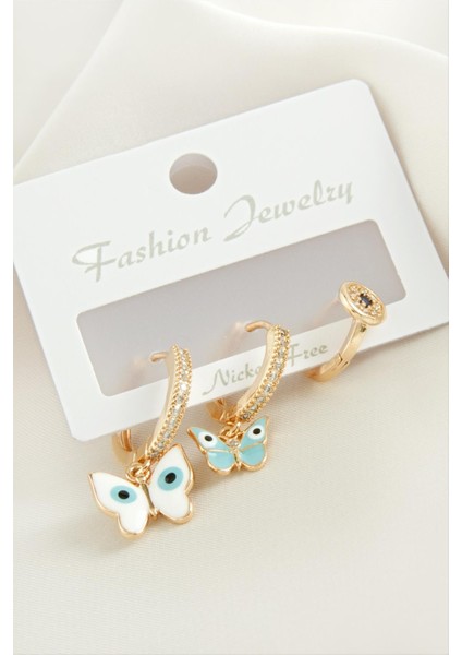 Depomix 3 Adet Kelebek Zirkon Taşlı Küpe-Sarı fiyatları