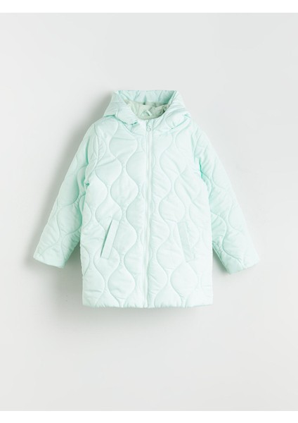 Yeni Sezon Kapüşonlu Kapitone Desenli Kız Çocuk Mont